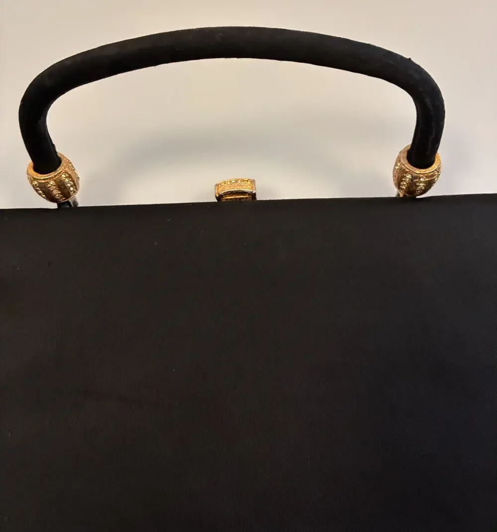 Vintage 1950s After Five Black Satin Evening Clutch Purse w/ Attached Coin Purse